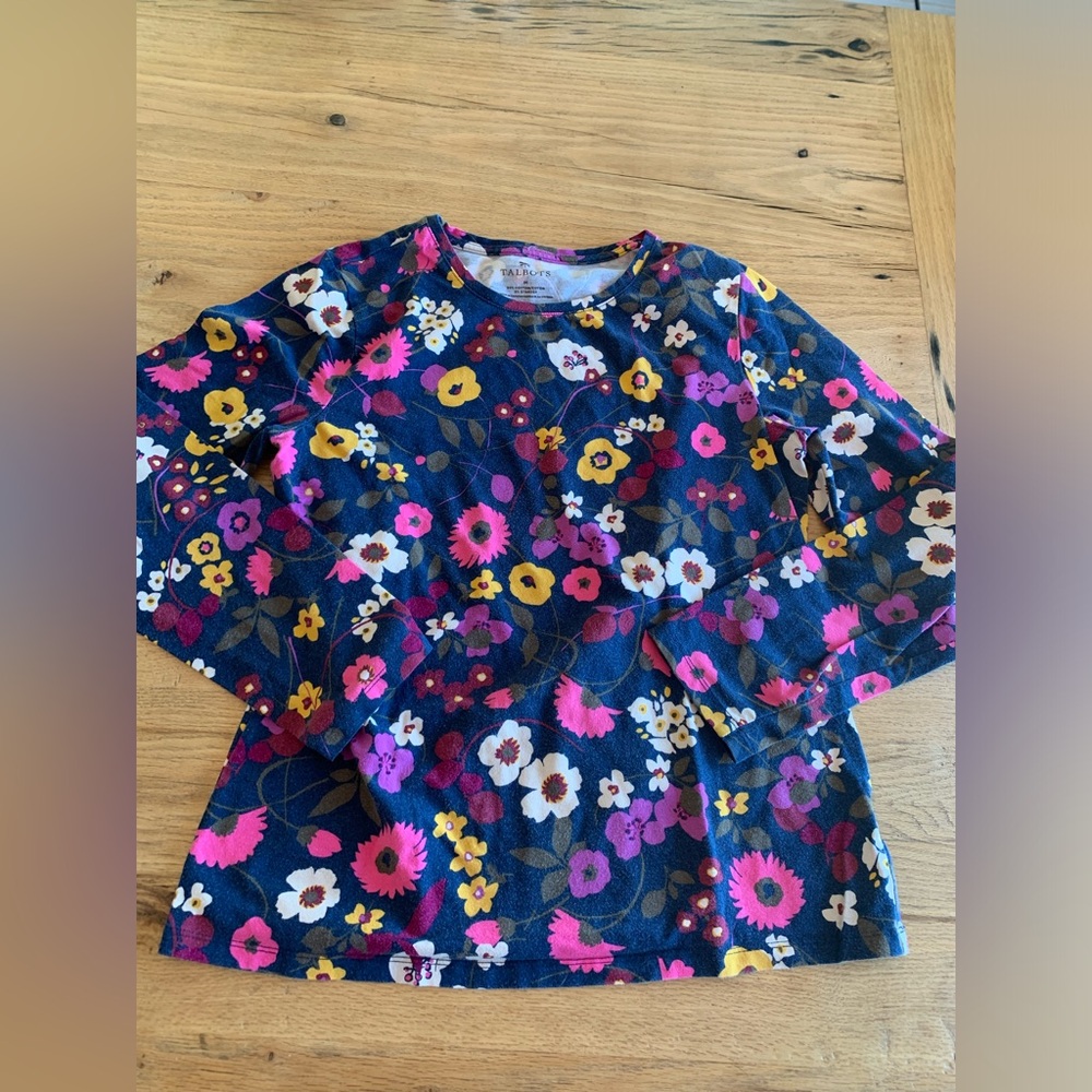 Talbots Floral Long Sleeve Tee Shirt Cotton Knit‎ Stretch Women’s M Preloved